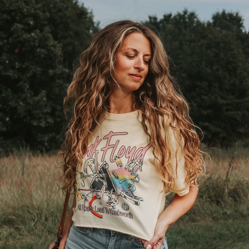 New Raw Hem 70s Band Pink Floyd Vintage Boho Graphic Tee